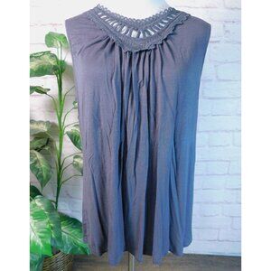 Sleeveless Gray Tunic Top Crochet Neckline Keyhole Back Sz L